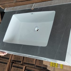 Bộ bàn chậu lavabo vuông 1 tầng màu xám+ ke 80x50
